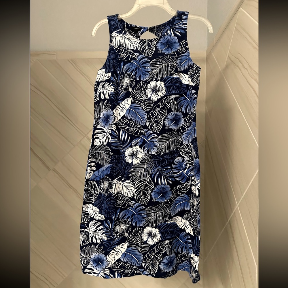 Talbots blue and white tropical sleeveless dress